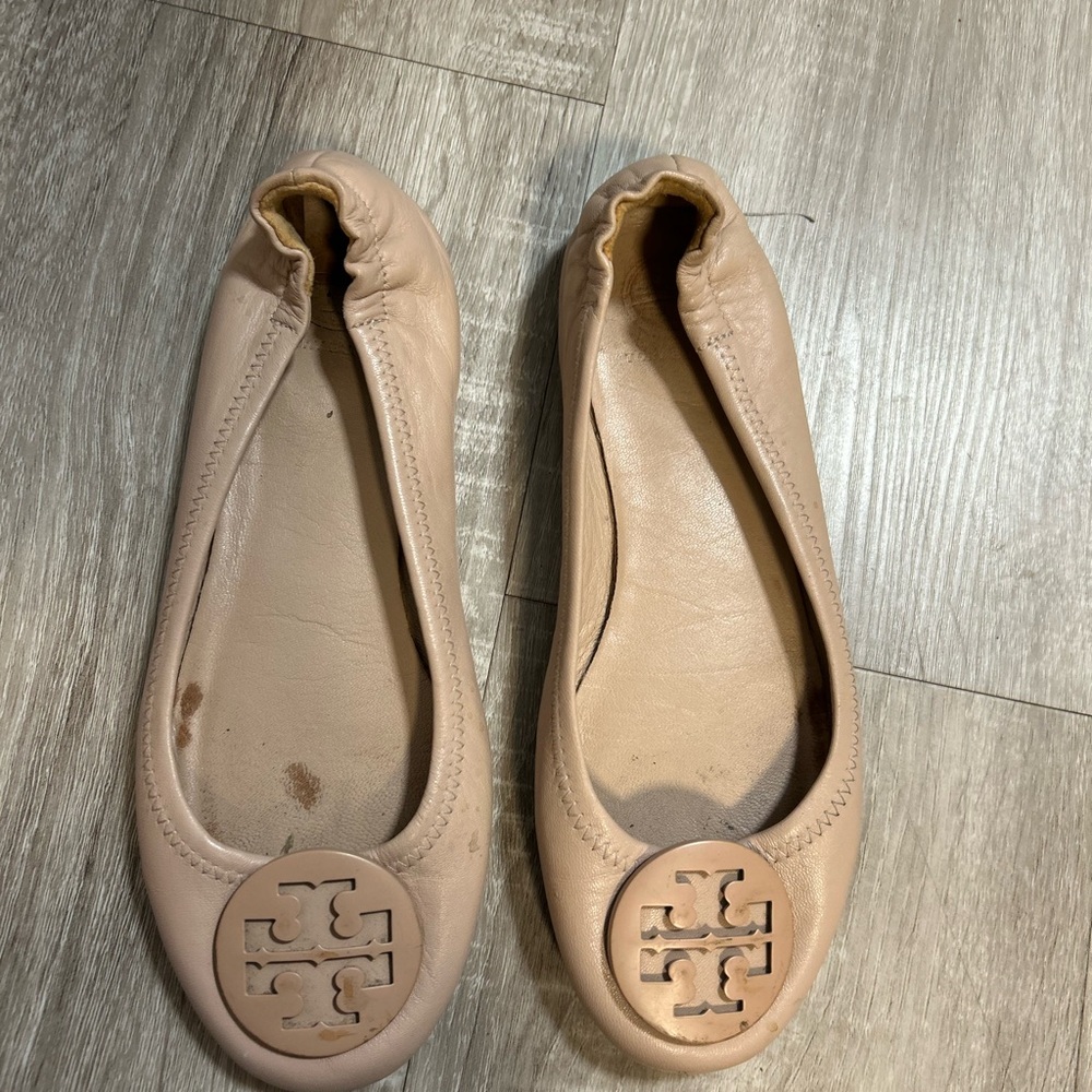 Tory Burch Blush Leather Minnie Travel Ballet Flats Size 6 - Picture 2 of 3